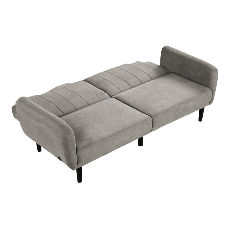Transitional Convertible Gray Futon In Contemporary Design, 2 - Seat, With Channeled Back, Soft Track Arms, And A & C Charging, Fabric Rubberwood Modern Seat Cushion Seats, Featuring Iron Leg Back