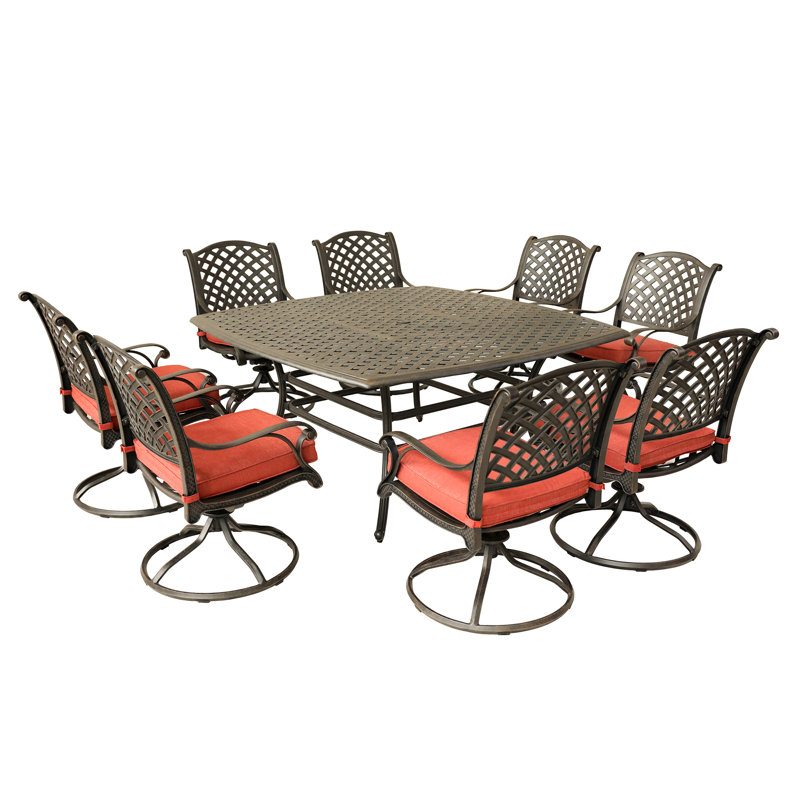 Ensemble de salle à manger longue pour 8 personnes 63,98 po avec coussins Hensen Square, Brun Dupione, Bronze foncé foncé