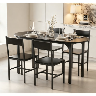 Ensemble de salle à manger ovale 5 pièces, table moderne à structure métallique avec chaises assorties et plateau en bois composite pour cuisine et salle à manger