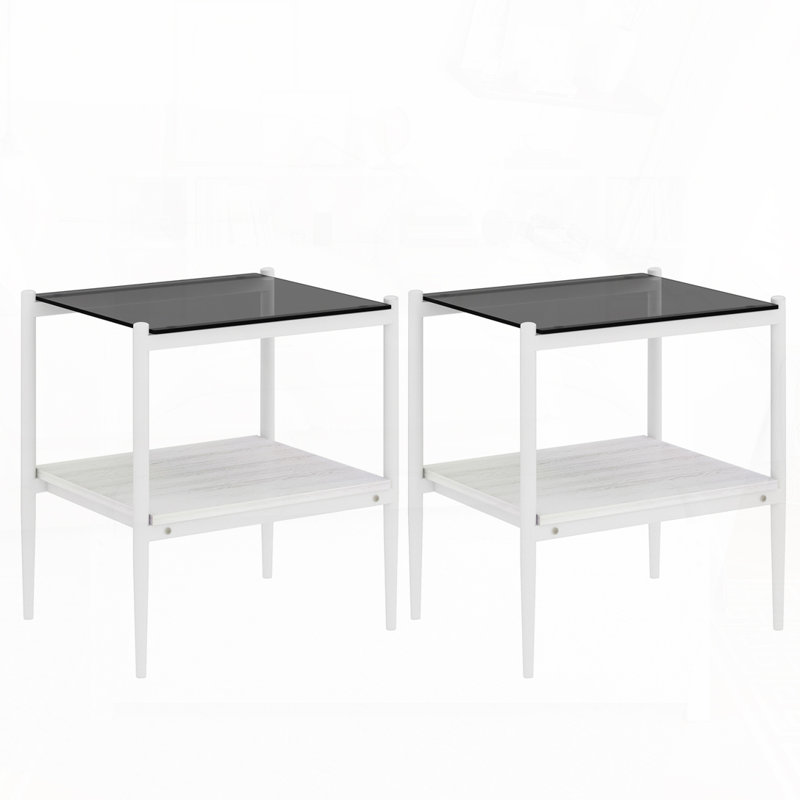 Ensemble de tables basses rectangulaires avec tablette de plancher, Blanc, Gris