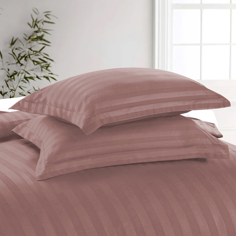 Canella 100% Microfiber Stripe Duvet Cover Set with Pillowcases, Kingsize - 2 Standard Pillowcases, Peach