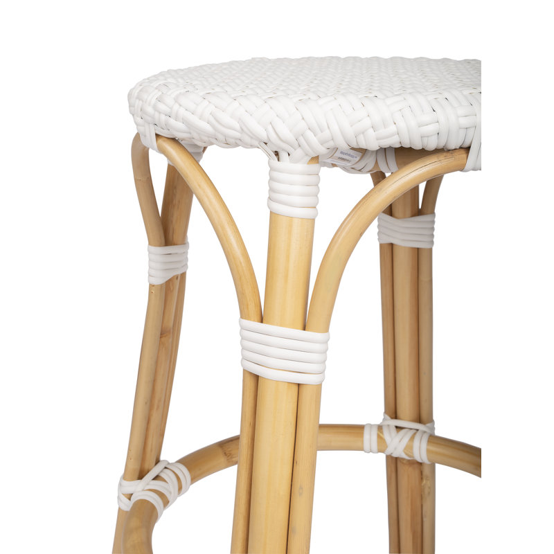 Alastair 24" Rattan Counter Stool - Glossy White/ Natural Rattan Frame, Glossy White/Natural Rattan Frame