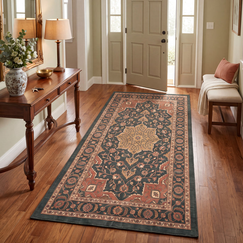 Tapis Yardley traditionnel à médaillon, style persan, or, vert, crème, ivoire, lavable à la machine, antidérapant, à poils courts, pour l'intérieur et l'extérieur, adapté aux animaux domestiques, idéal pour le salon, la chambre, la salle à manger, l'entrée, le couloir ou le bureau.