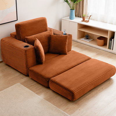 Méridienne surdimensionnée de 52,4 po, canapé-lit modulaire 3-en-1 et canapé-lit en velours côtelé rembourré en velours côtelé, simple et confortable pour le salon, la chambre à coucher