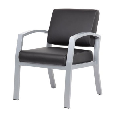 Chaise de réception, aluminium nickel brossé, vinyle antimicrobien noir