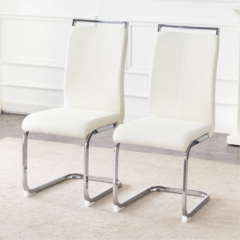 Chaises de salle à manger de style. Confort et stabilité en un. La combinaison de tissu blanc granuleux, 2, Blanc