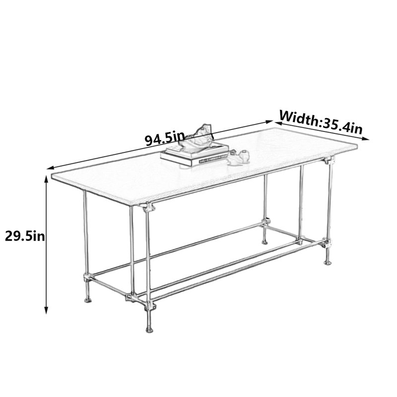 Bureau rétro industriel, mélange de bois et de métal minimaliste, H 29,5 po x l 94,5 po x P 35,4 po
