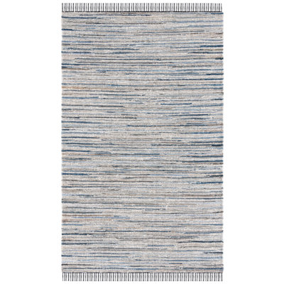 Abinesh Hand Woven Denim/Cotton Rug in Light Blue/Black