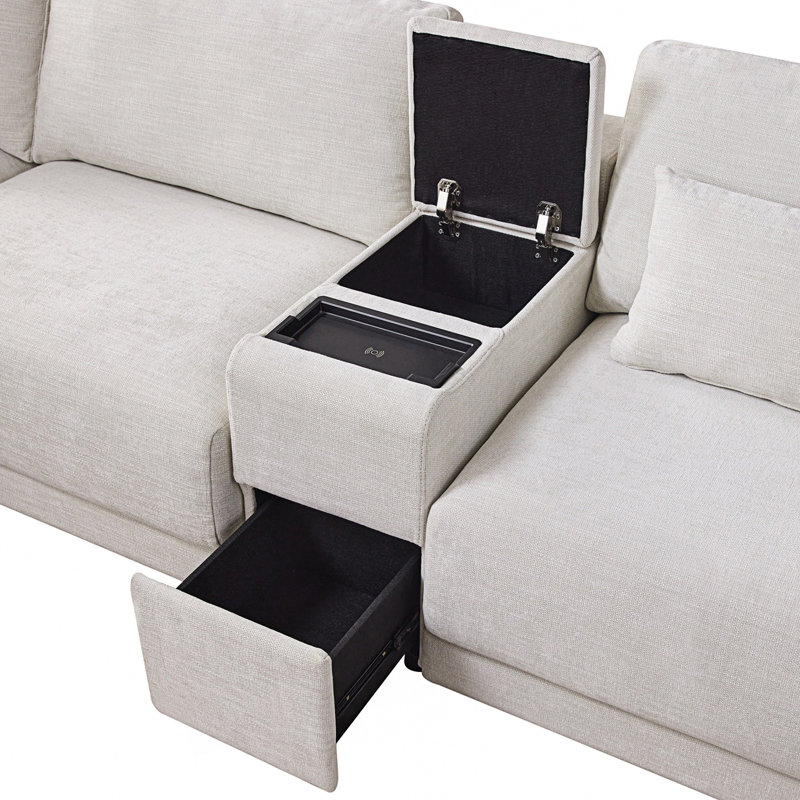 Canapé modulaire modulaire avec console de rangement et repose-pieds mobile, canapé confortable