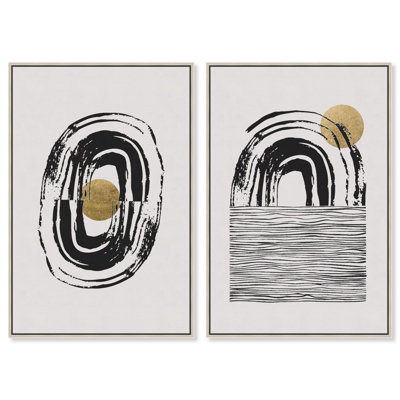 Motion in Gold Set Canvas Print Modern Livingroom Art Set by Art Remedy, Black Frame, 10 x 15