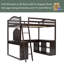 Lit mezzanine double en bois avec bureau en U, compartiments de rangement et miroir à trois volets-1181174748