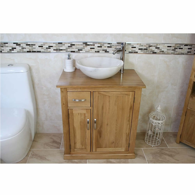 Echols 751mm Single Bathroom Vanity with Vessel Basin, White Marble Basin