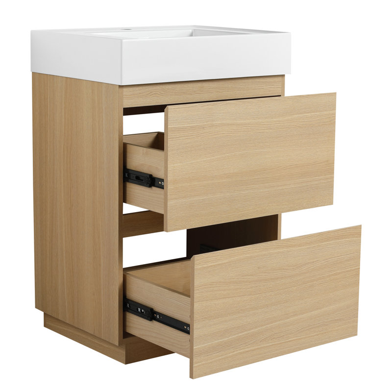 Meuble-lavabo 30 po avec lavabo simple - Armoire autoportante en chêne avec double tiroir encastrable, Oak, 24"