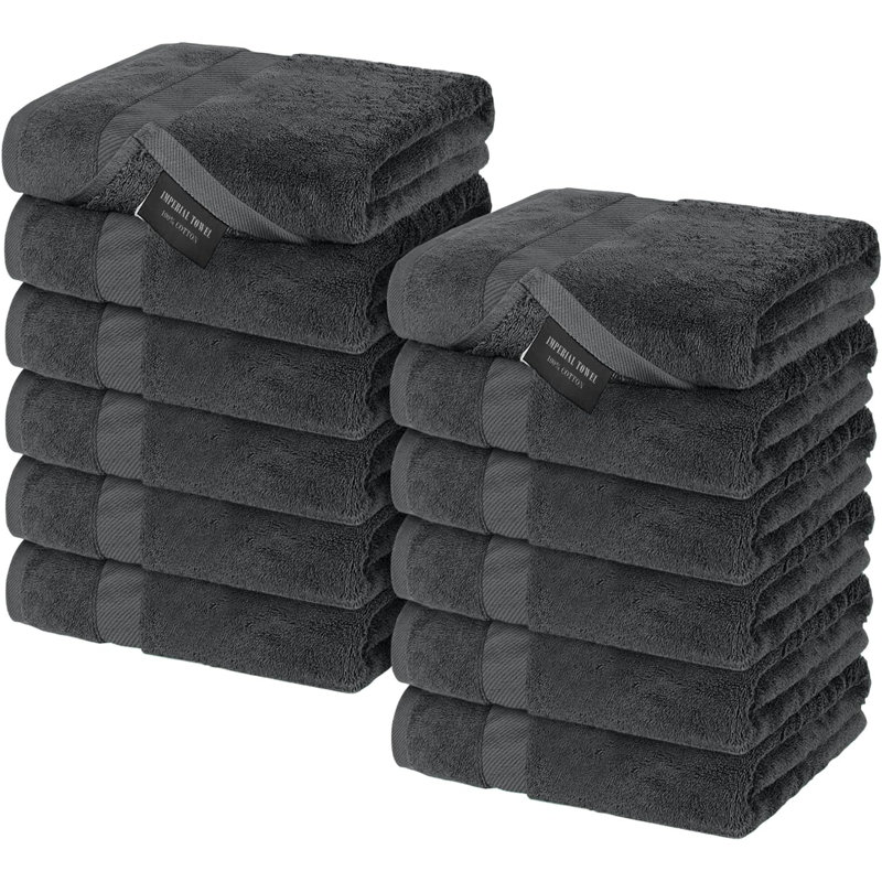 Ensemble de 12 débarbouillettes en coton Imperial, Gris foncé