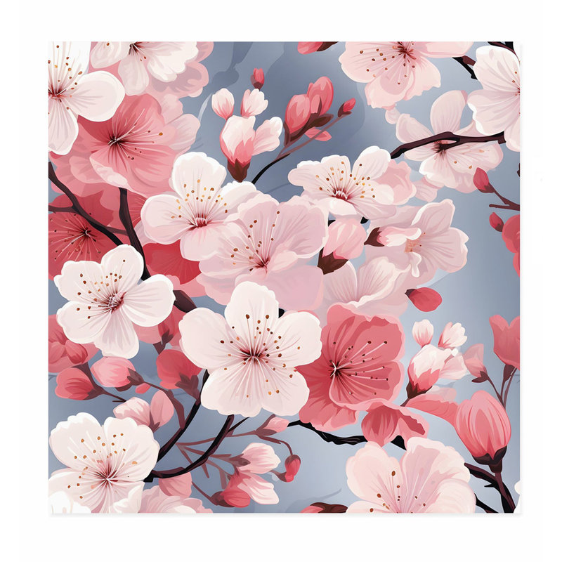Impression florale asiatique zen, H 16 po x l 16 po