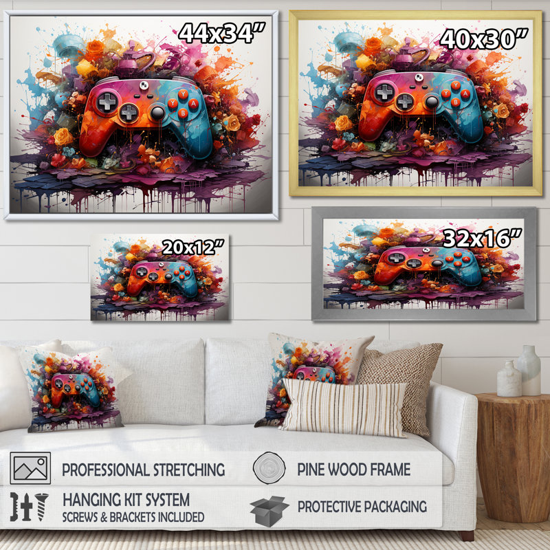 Impression sur toile de jeux vidéo abstraits Neon, Cadre d'angle fermé noir, H 12 po x l 20 po x P 1 po