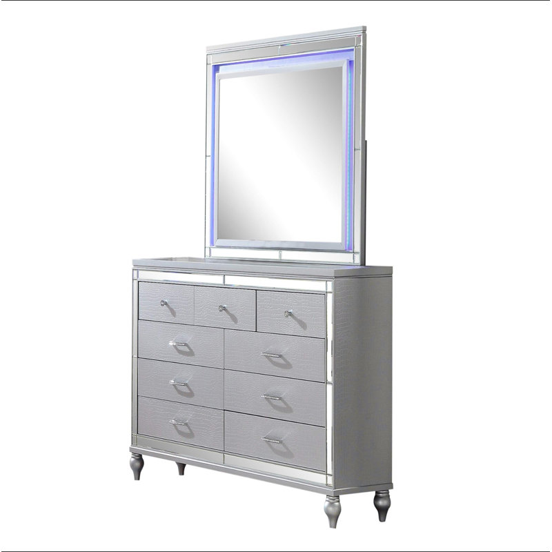 Miroir Sterling avec cadre DEL fabriqué en bois, Argent argent