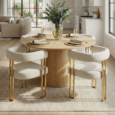 5-Piece 52" W Round Dining Set with Chenille Chairs