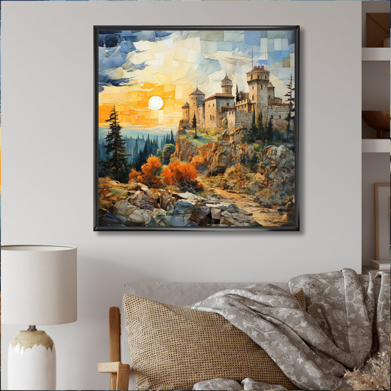 Paysage châteaux intemporels - impression, H 36 po x l 36 po x P 1,5 po, Cadre flottant noir