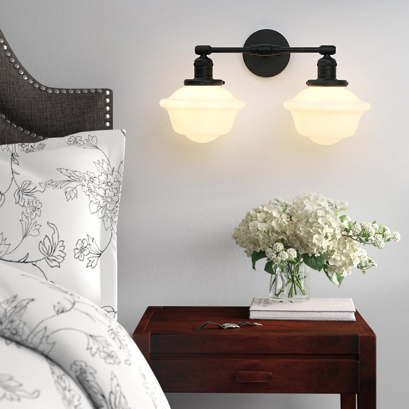 2-Lights Milk White Glass Wall Sconce Lights, Black