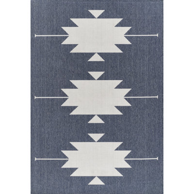 Geometric Beige/Blue Indoor/Outdoor Area Rug