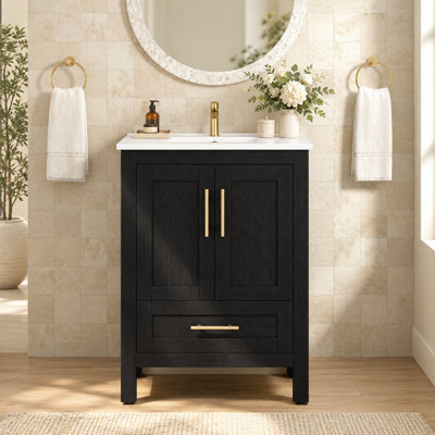Lumina 24" Single Freestanding Bathroom Vanity with Ceramic Sink,Black,Hardwood Plywood,Soft-Close Doors & Interior Adjustable Storage