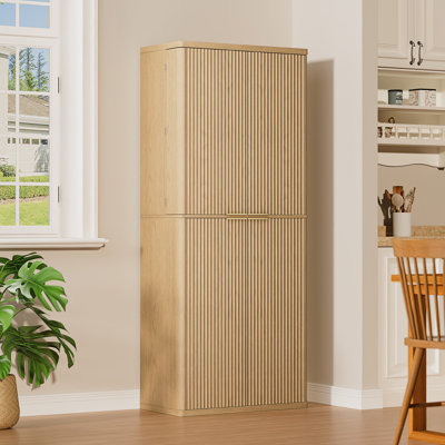 Modern Tall Kitchen Pantry Cabinet – Elegant Fluted Wood Storage With 6 Door Shelves, Versatile Organizer For Kitchen & Dining by Latitude Run