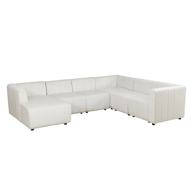 120" Wide 6- Piece White Microfiber Reversible Modular Living Room Sectional Sofa, Left Hand Facing