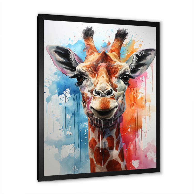 Popart, girafe, art mural, Cadre simple noir, H 20 po x l 12 po x P 1 po