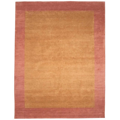 Gold & Rusty Red Bordered 9x12 Large Modern Oriental Rug