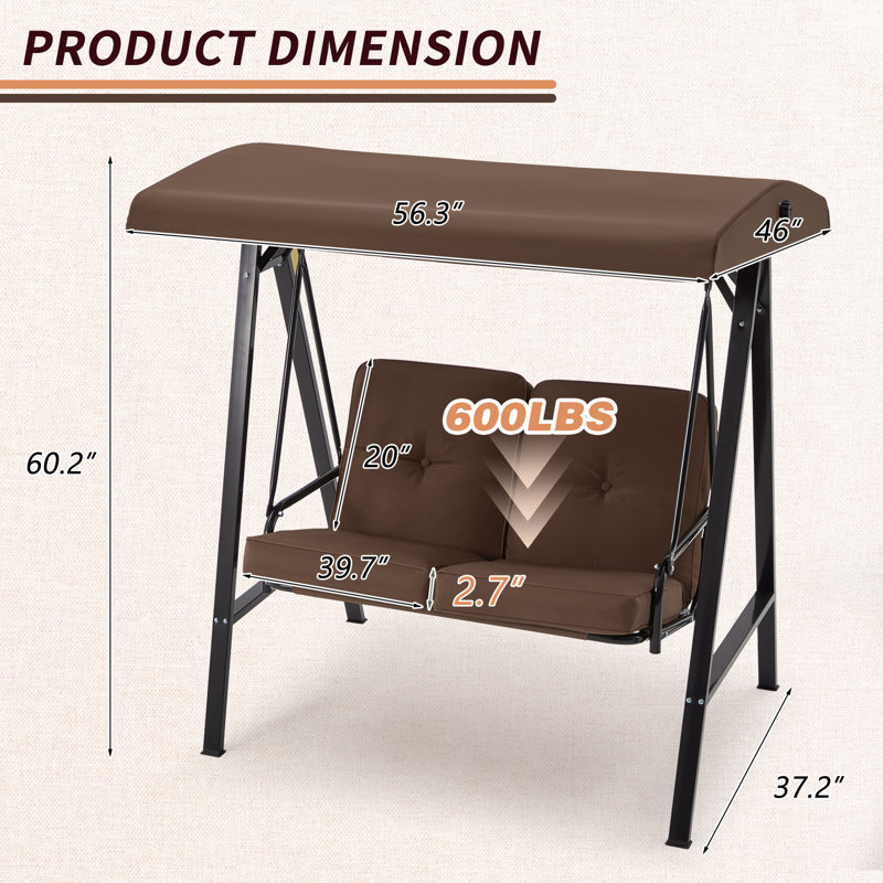 2 Person Porch Swing with Canopy, Brown