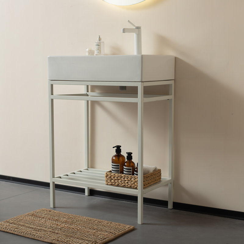 Meuble-lavabo Lofi avec lavabo en cÃ©ramique, Blanc, Blanc