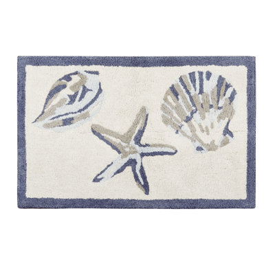 34*21“ Reversible High Pile Tufted Bath Rug, Blue/	Soft & Absorbent Shaggy Mat for Bathroom Floor