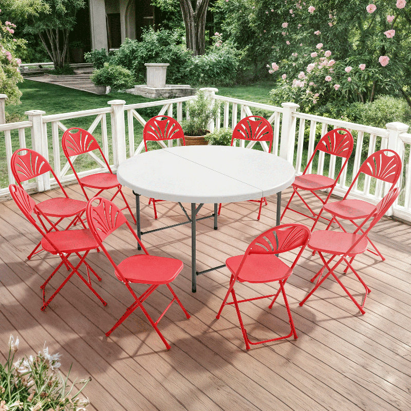 Table pliable 11 pièces et 10 chaises - Ensemble de pique-nique portable, L 54 po, Gris / Blanc