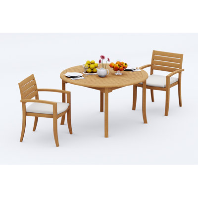 3 Seats 4 Pcs Grade-A Teak Wood Dining Set: 52" Round Table And 3 Travota Stacking Arm Chairs #11TV1103
