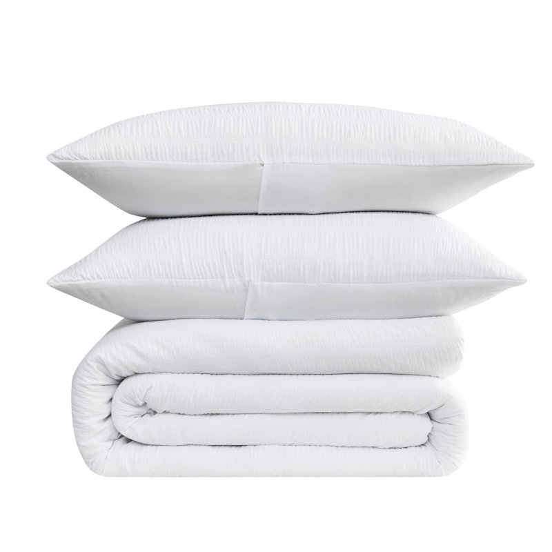 Truly Soft Crinkle Garment Wash Comforter Set, Queen Comforter + 2 Standard Shams, White