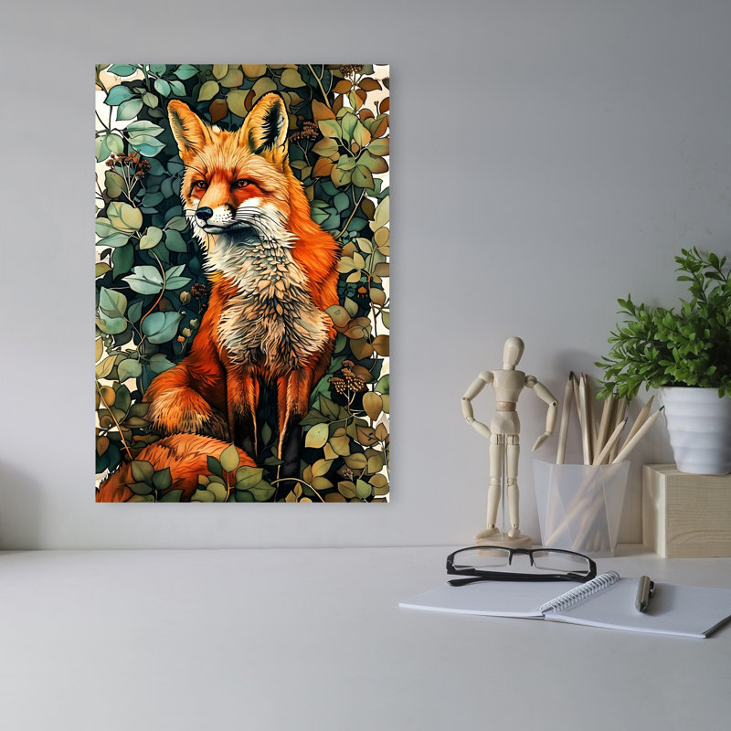 Renard roux en feuillage, 18" H x 12" W