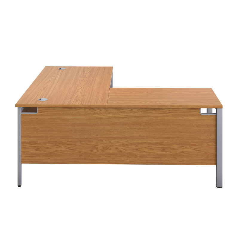 Buariki L-Shaped Metal Base Executive Desk, Oak/Silver, Left Hand Return, 73cm H x 180cm W x 180cm D