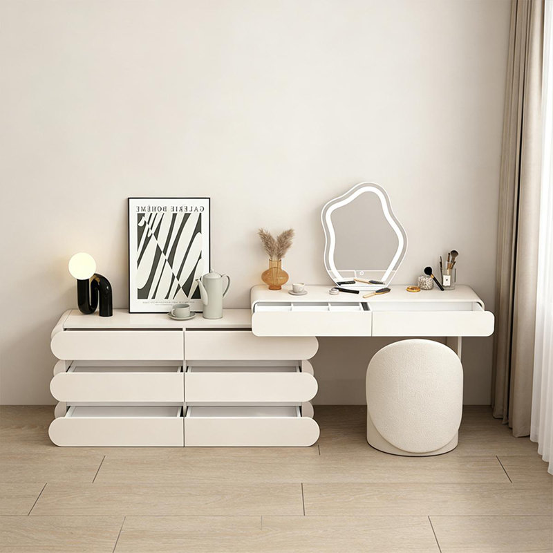 39.37"Cream-Style Slim Retractable Solid wood Vanity