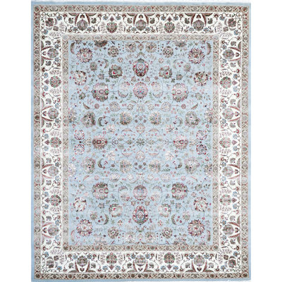 Tapis ivoire et bleu clair noué à la main de haute qualité