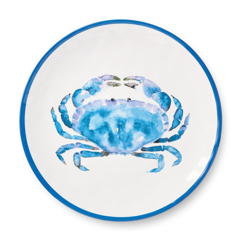 Plongez dans la cuisine côtière: ensemble de 6 assiettes en mélamine crabe Beach House - ensemble de 6, charme nautique vibrant, durable, léger et lavable au lave-vaisselle