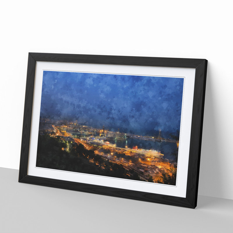 Barcelona Skyline - Picture Frame Painting, 27cm H x 36cm W x 2cm D, Black Framed