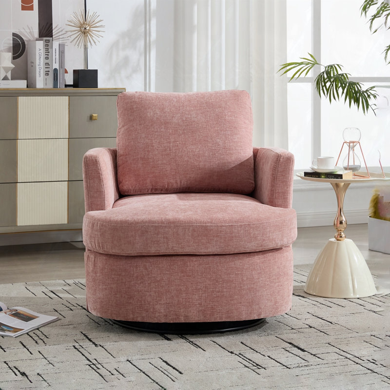 Swivel Accent Chair, Chenille Fabric Barrel Chair For Living Room,Pink, Pink