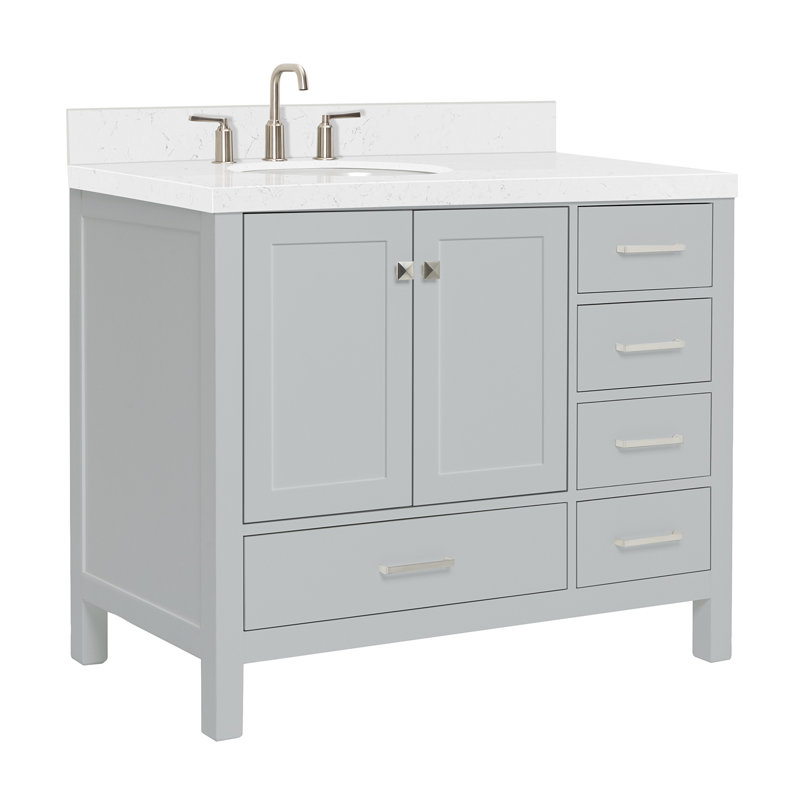  Meuble-lavabo simple 42,25 po avec plateau, Gris, Oval, Left