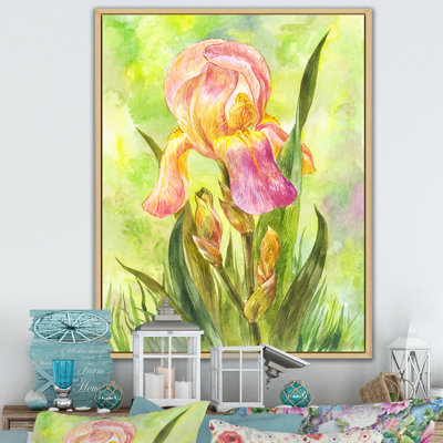 Rose et jaune fleur d'iris II - art mural traditionnel sur toile