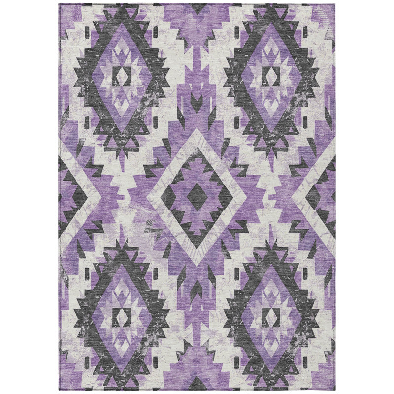 Machine Washable Indoor/Outdoor Xhevrie Purple Rug, Rectangle 3' x 5'
