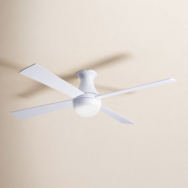 LED Flush Mount Ceiling Fan, Handheld Remote Control (2-wire), White, Gloss White