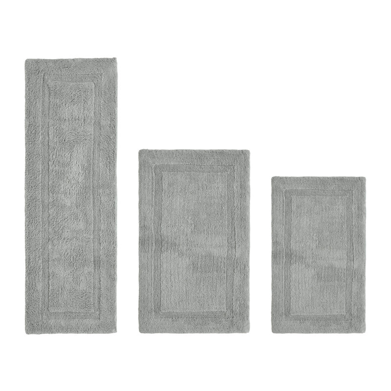 Annerose Premium 100% Cotton 2370 GSM 3-Piece Bath Rug Set, Ultra Soft, Super Absorbent, Reversible Tufted Weave Bathroom Mats, Machine Washable, OEKO-TEX® Certified Bath Rugs for Bathroom, Shower & Tub, Silver