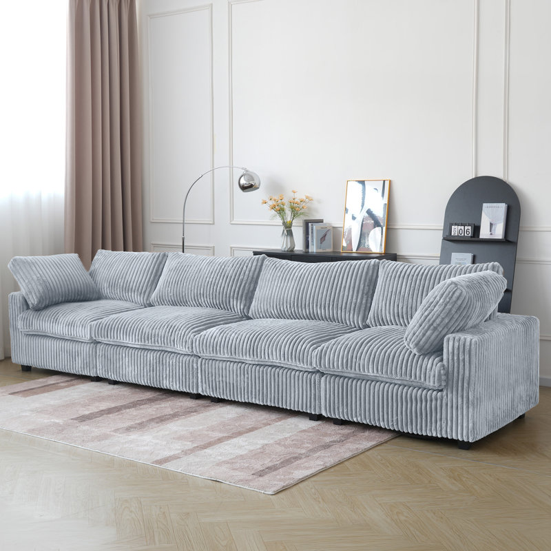 Wide Arm Upholstered Modular Sofa, 4, 25.6" H x 157.48" W x 39.37" D, Gray