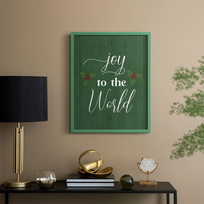 Joy to the world houx, reproduction encadrée - bois massif, Green, H 11 po x l 9 po